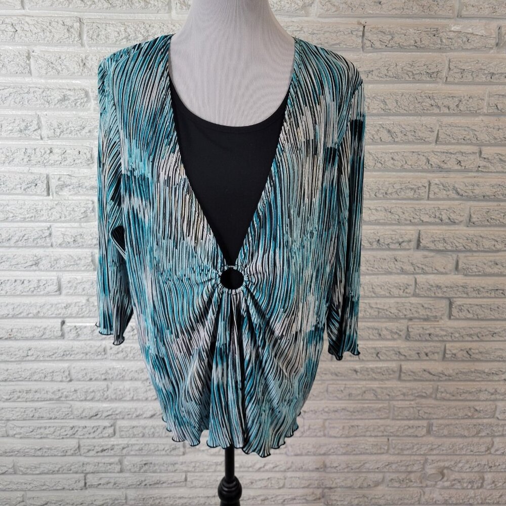 Allison Daley‎ II Womens Top 2X Plus 3/4 Sleeve Blue Stripe Crinkle STR212E